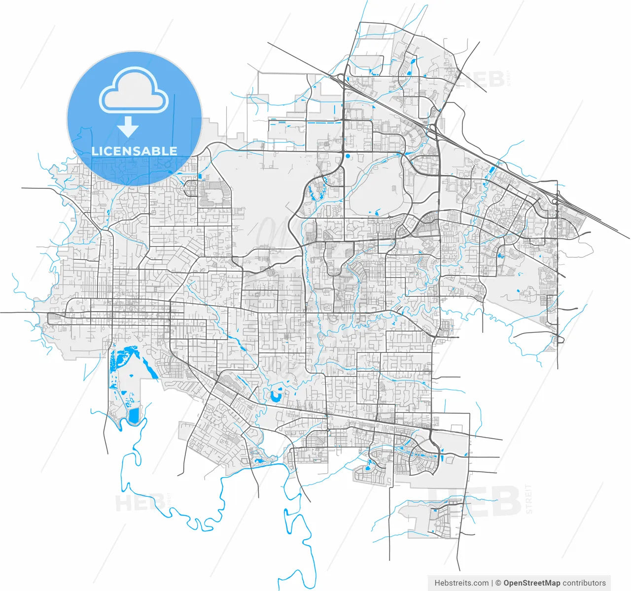 Hillsboro, Oregon, United States, high resolution vector map - Instant download PDF and JPG