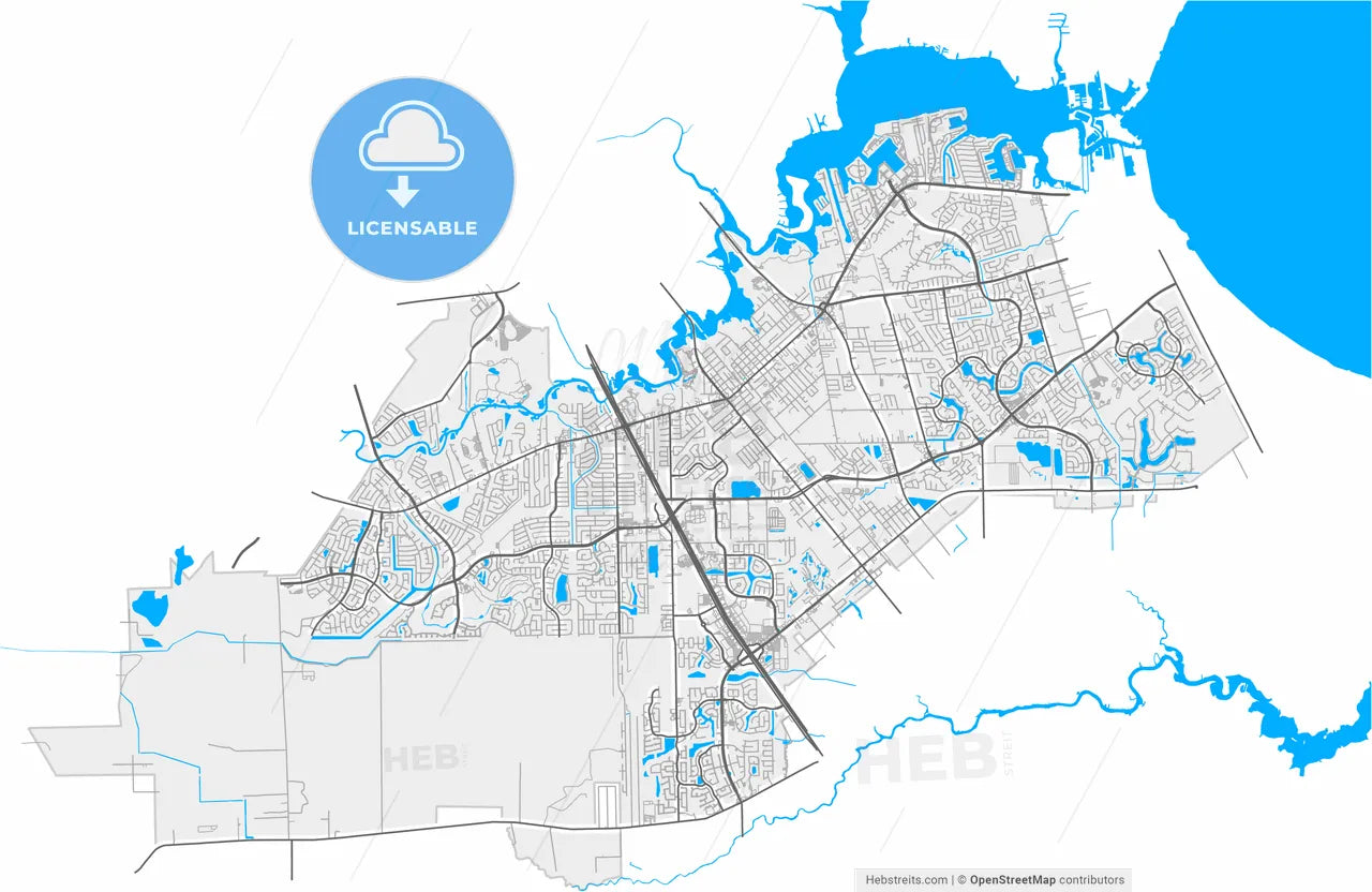 League City, Texas, United States, high resolution vector map - Instant download PDF and JPG