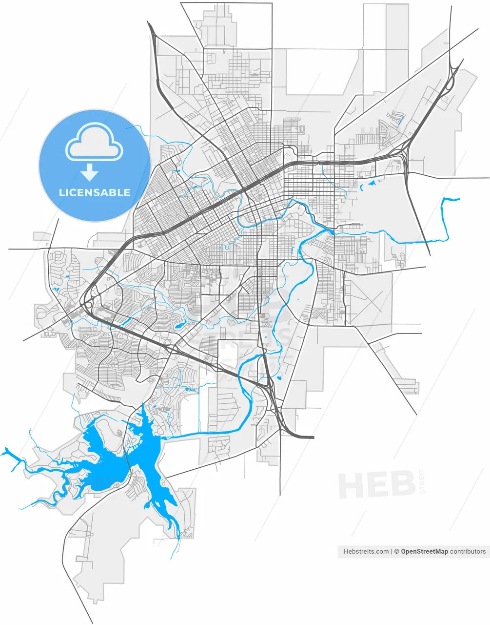 San Angelo, Texas, United States, high resolution vector map - Instant download PDF and JPG