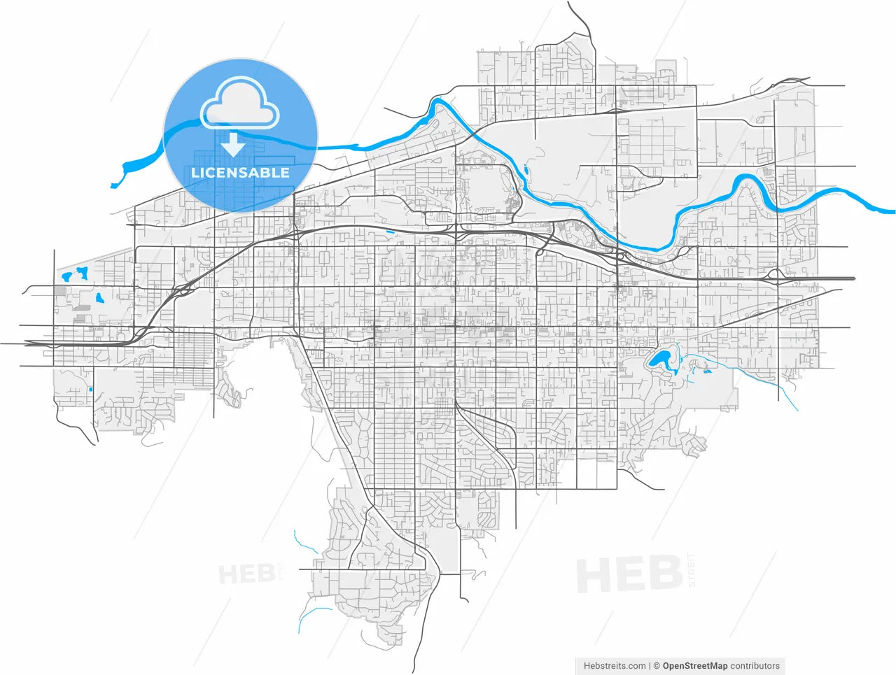 Spokane Valley, Washington, United States, high resolution vector map - Instant download PDF and JPG