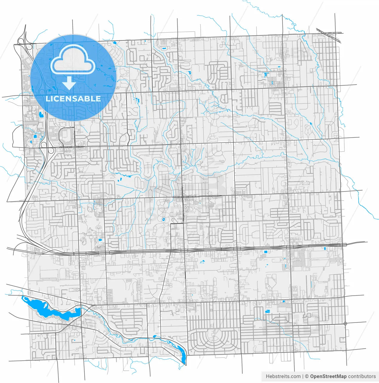 Livonia, Michigan, United States, high resolution vector map - Instant download PDF and JPG