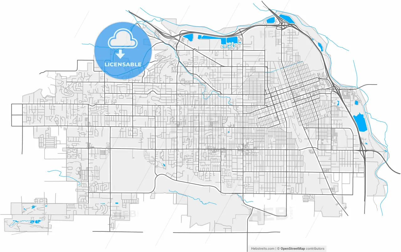 Yakima, Washington, United States, high resolution vector map - Instant download PDF and JPG