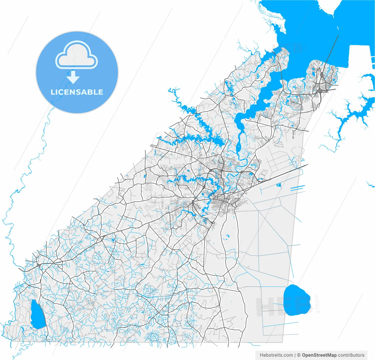 Suffolk, Virginia, United States, high resolution vector map - Instant download PDF and JPG