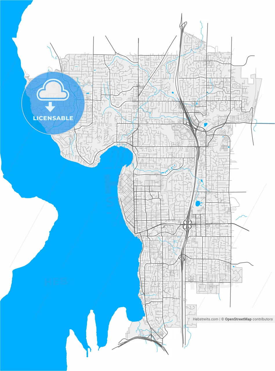 Kirkland, Washington, United States, high resolution vector map - Instant download PDF and JPG