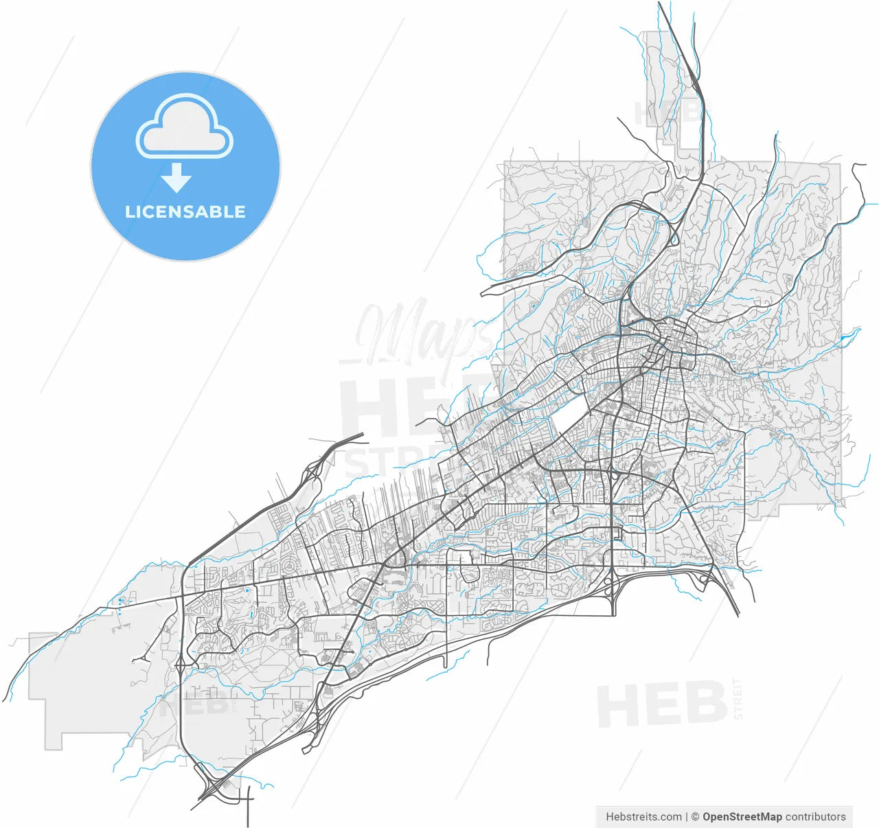 Santa Fe, New Mexico, United States, high resolution vector map - Instant download PDF and JPG