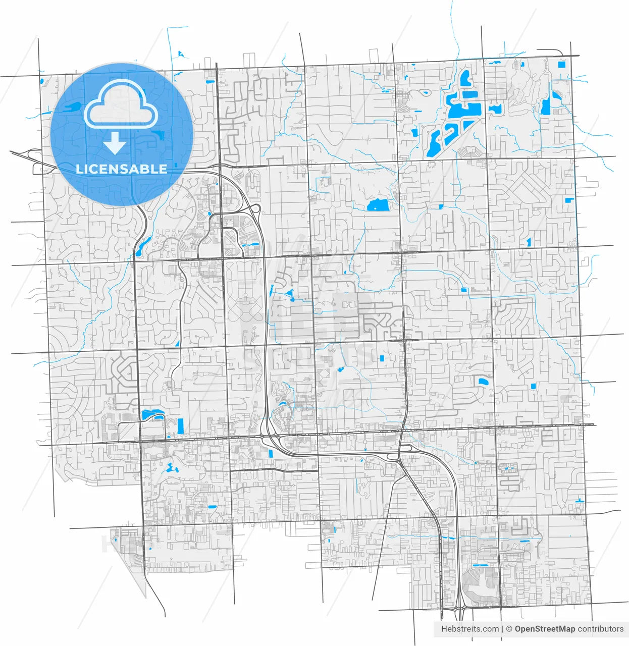 Troy, Michigan, United States, high resolution vector map - Instant download PDF and JPG