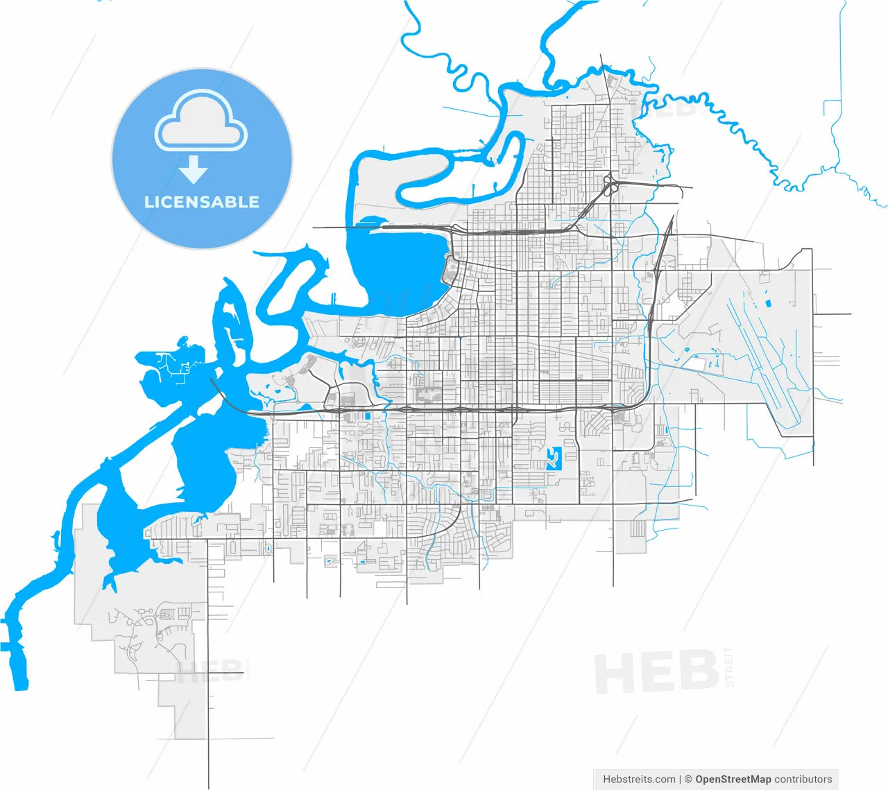 Lake Charles, Louisiana, United States, high resolution vector map - Instant download PDF and JPG