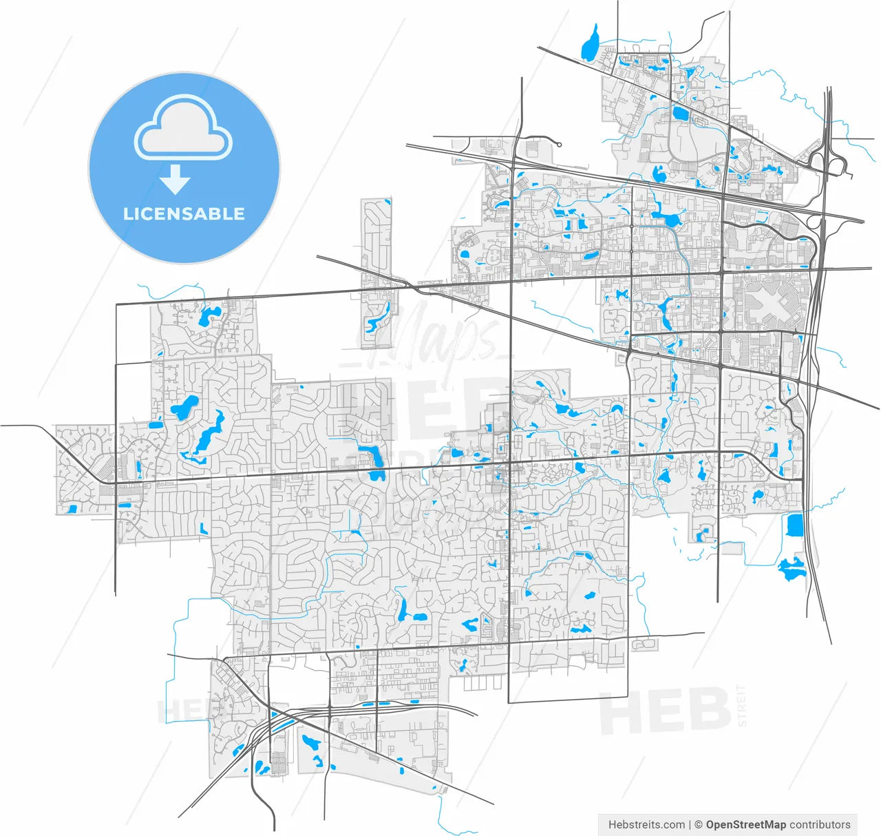 Schaumburg, Illinois, United States, high resolution vector map - Instant download PDF and JPG