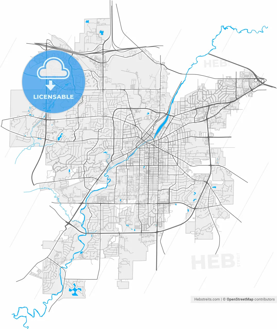 Waukesha, Wisconsin, United States, high resolution vector map - Instant download PDF and JPG