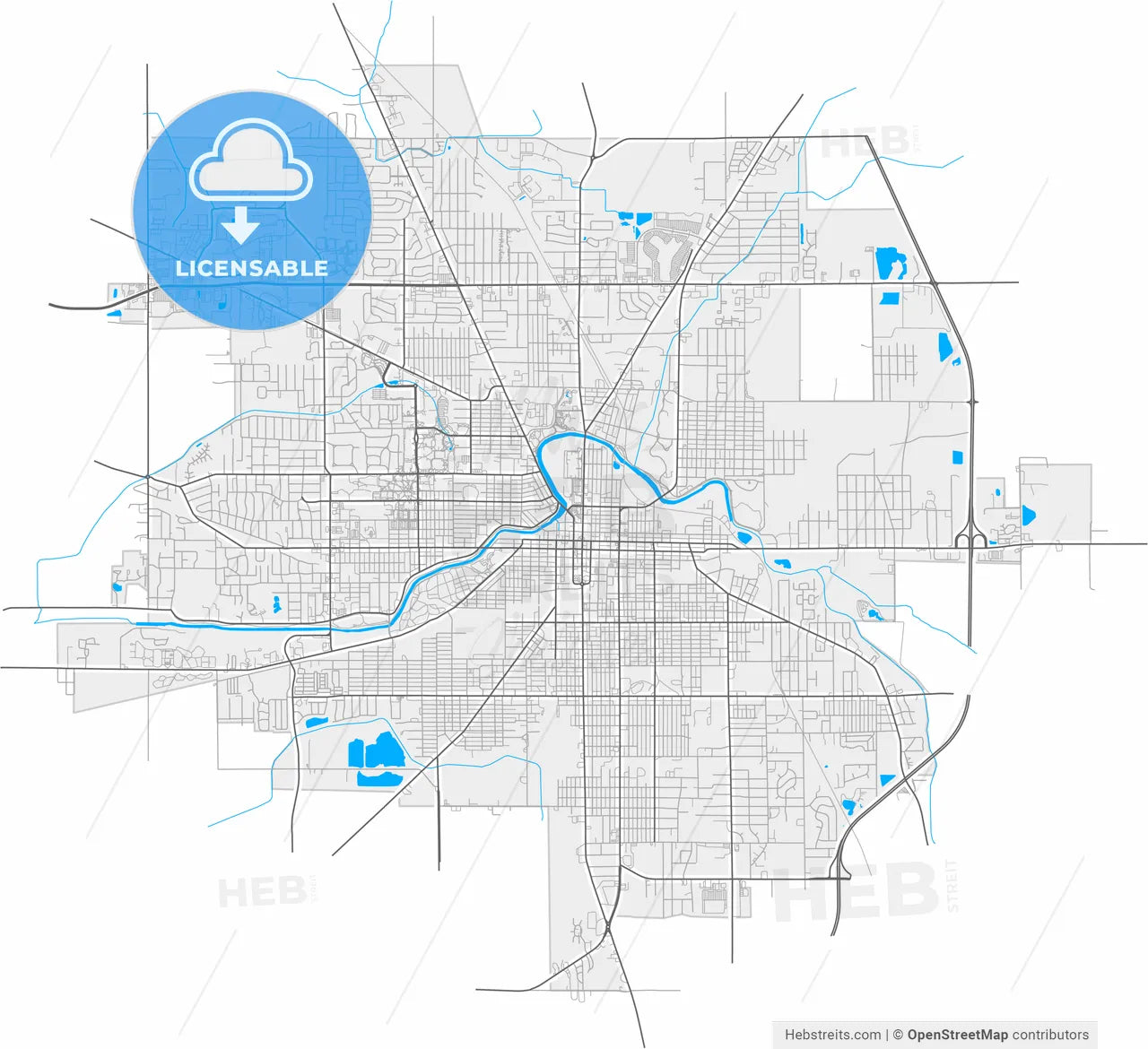 Muncie, Indiana, United States, high resolution vector map - Instant download PDF and JPG