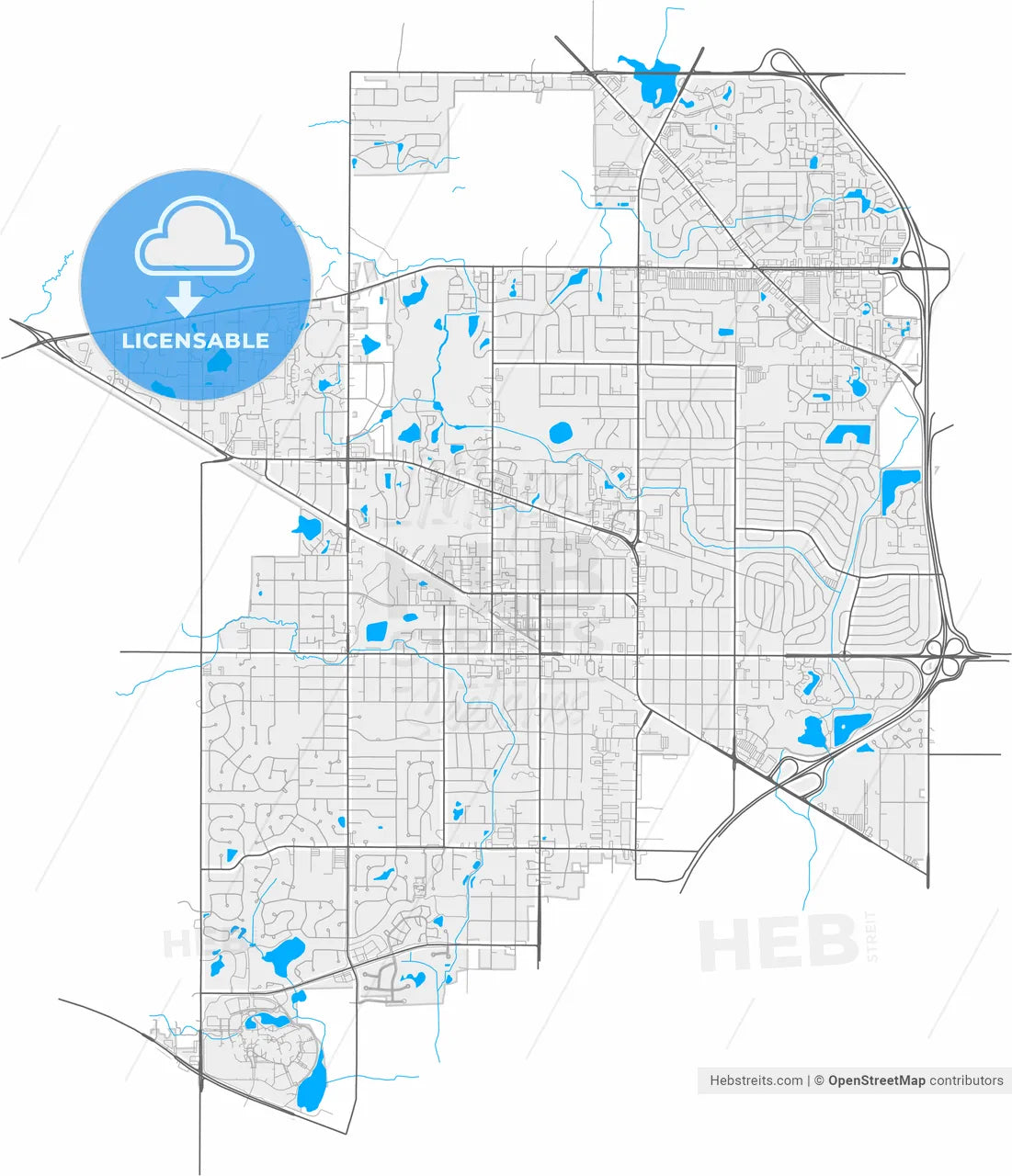 Palatine, Illinois, United States, high resolution vector map - Instant download PDF and JPG