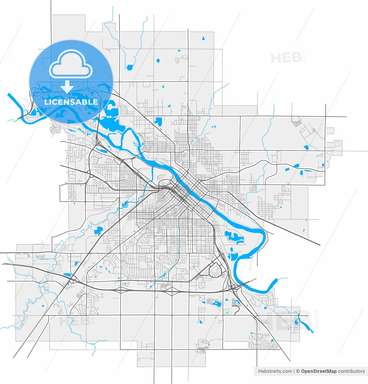 Waterloo, Iowa, United States, high resolution vector map - Instant download PDF and JPG