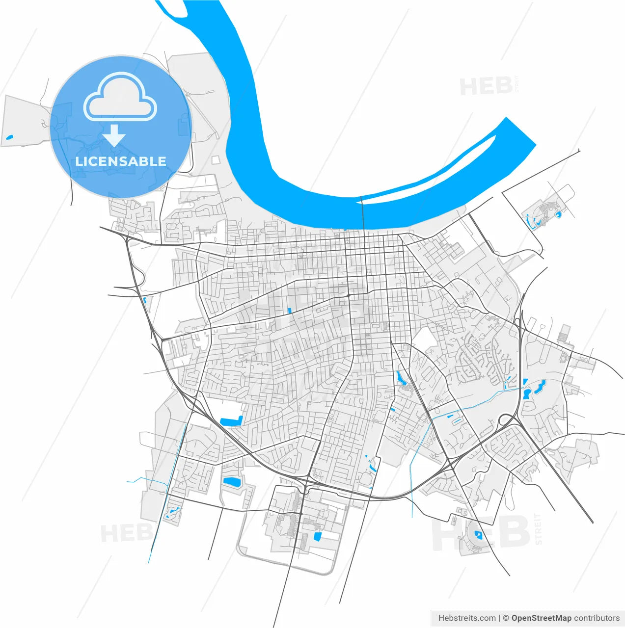 Owensboro, Kentucky, United States, high resolution vector map - Instant download PDF and JPG