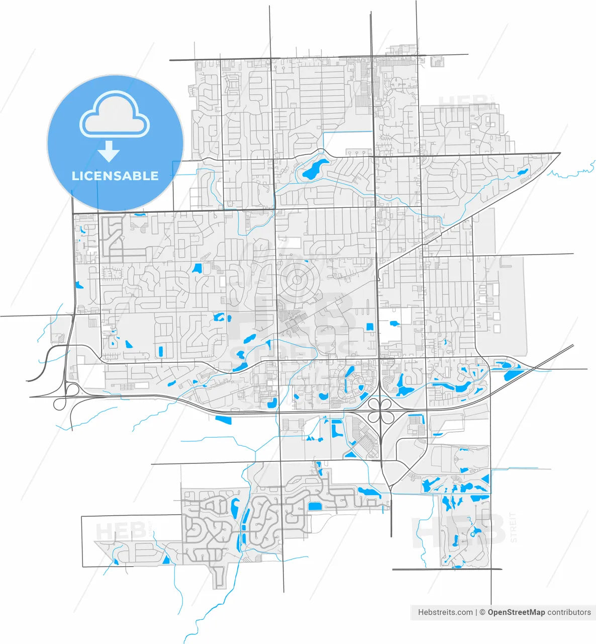Tinley Park, Illinois, United States, high resolution vector map - Instant download PDF and JPG