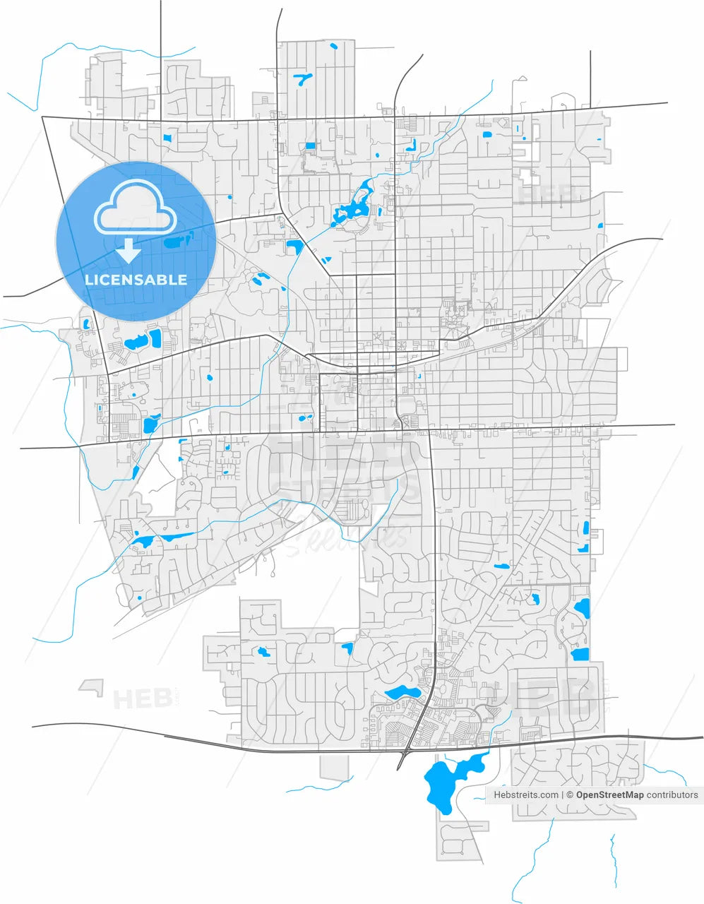 Wheaton, Illinois, United States, high resolution vector map - Instant download PDF and JPG