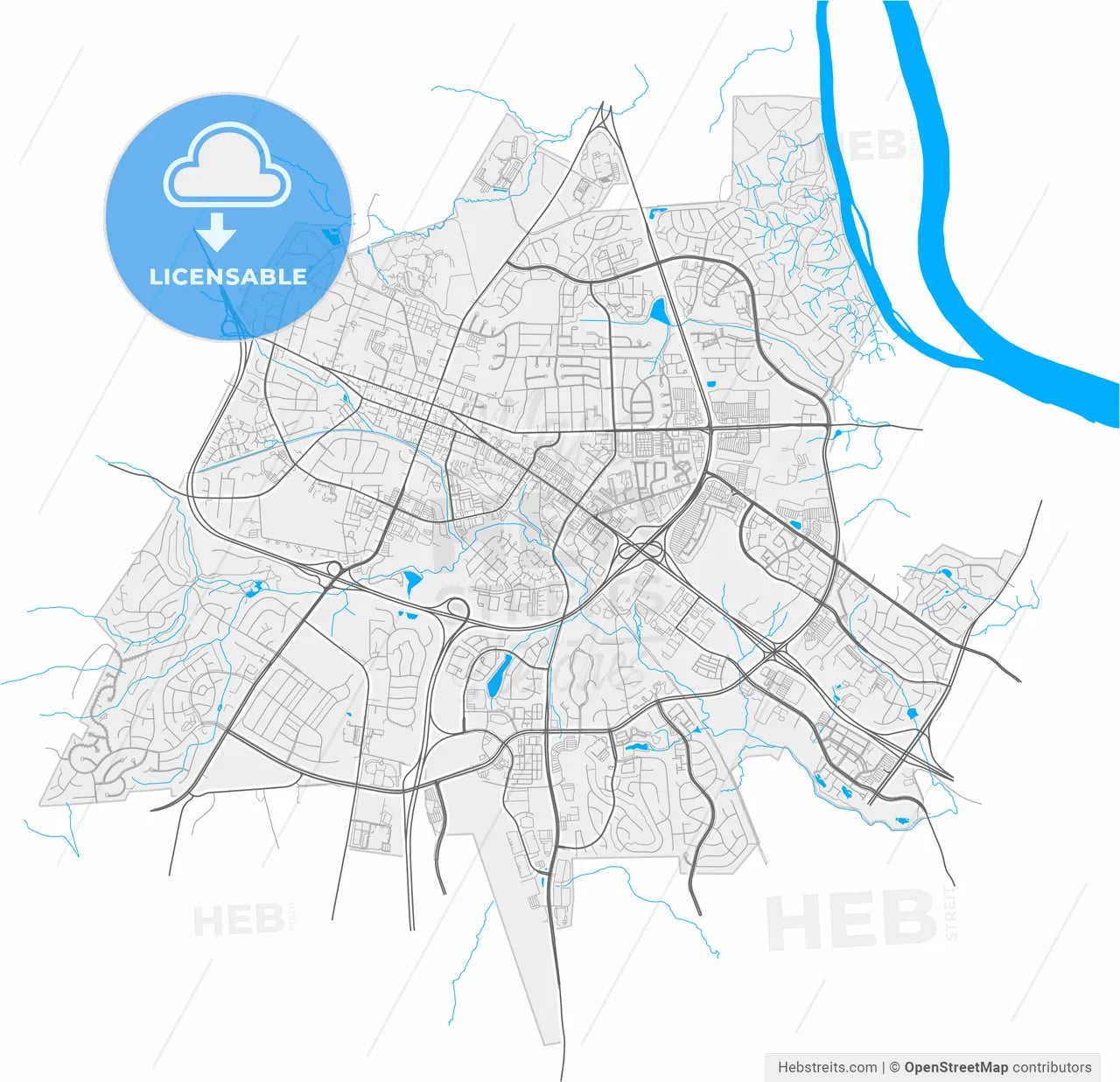 Leesburg, Virginia, United States, high resolution vector map - Instant download PDF and JPG