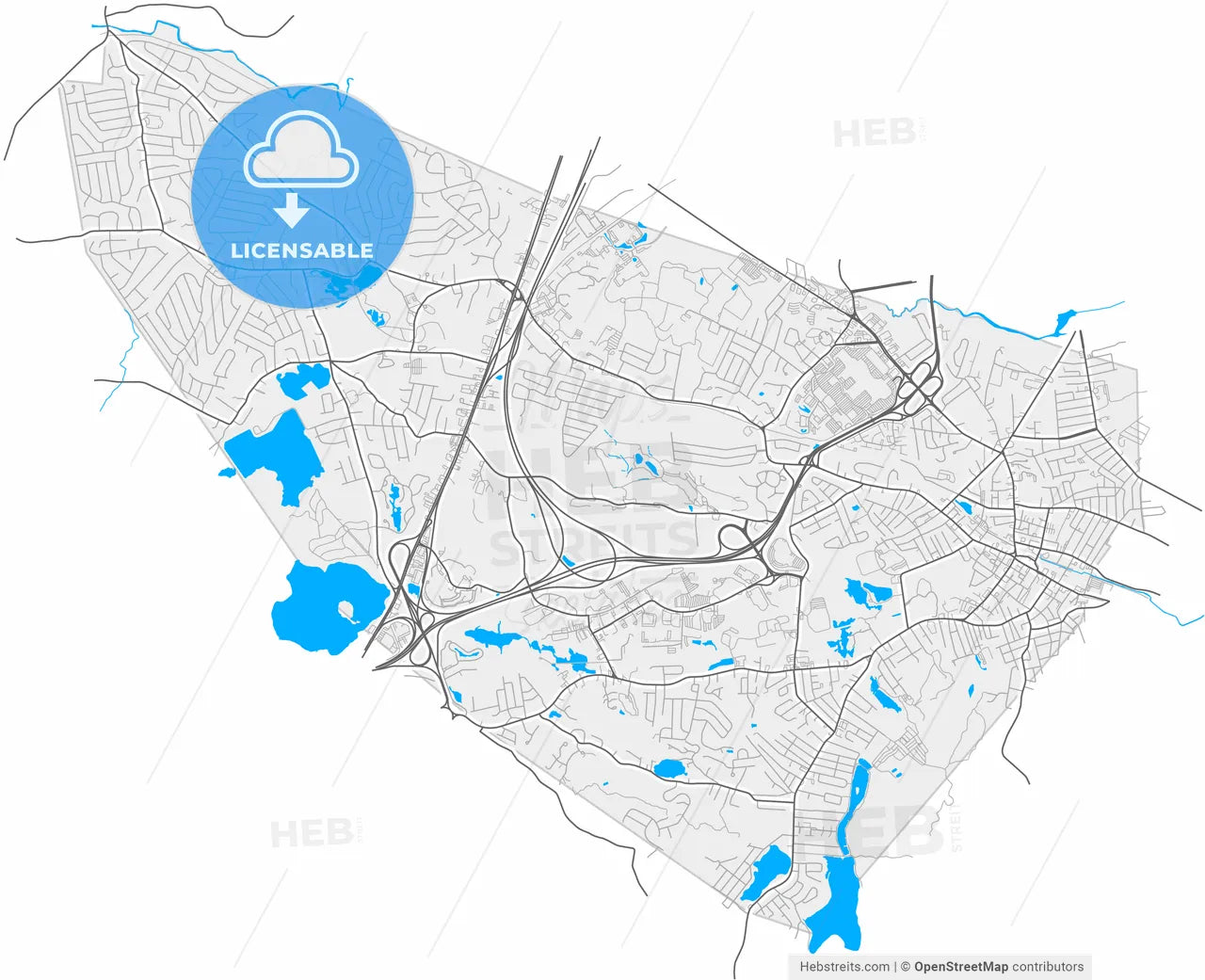 Peabody, Massachusetts, United States, high resolution vector map - Instant download PDF and JPG
