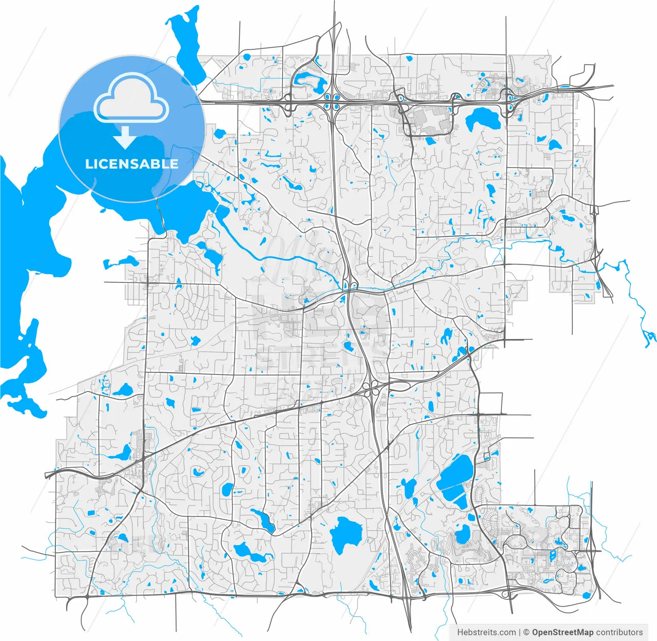 Minnetonka, Minnesota, United States, high resolution vector map - Instant download PDF and JPG