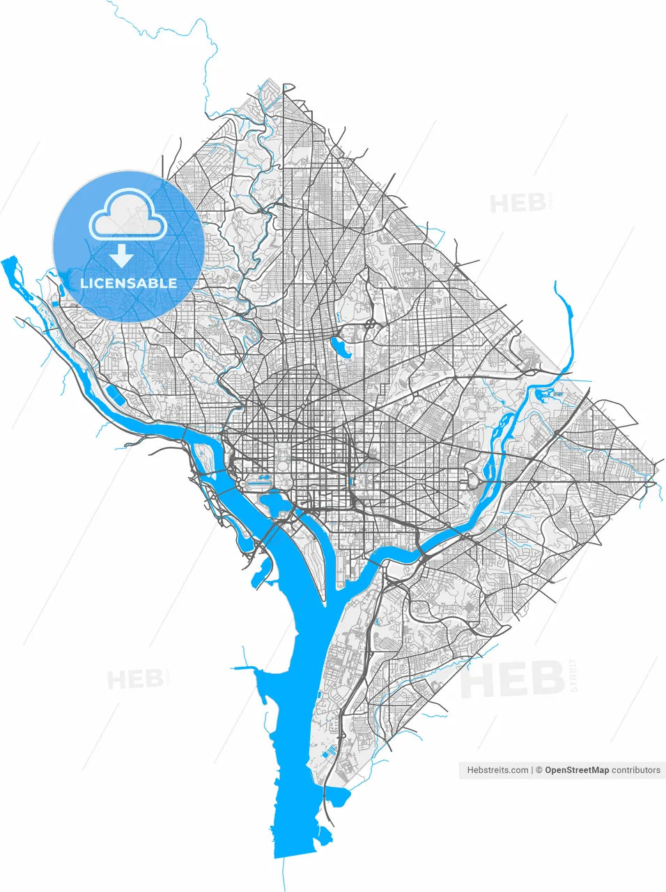 Washington, D.C., United States, high resolution vector map - Instant download PDF and JPG