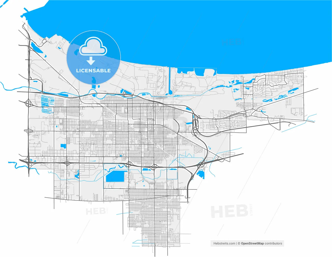 Gary, Indiana, United States, high resolution vector map - Instant download PDF and JPG