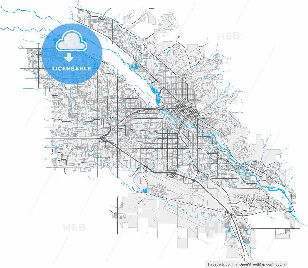 Boise, Idaho, United States, high resolution vector map - Instant download PDF and JPG