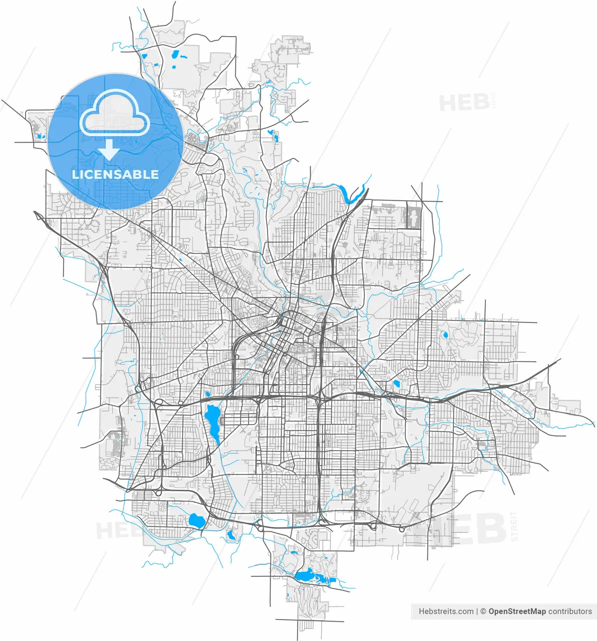 Akron, Ohio, United States, high resolution vector map - Instant download PDF and JPG