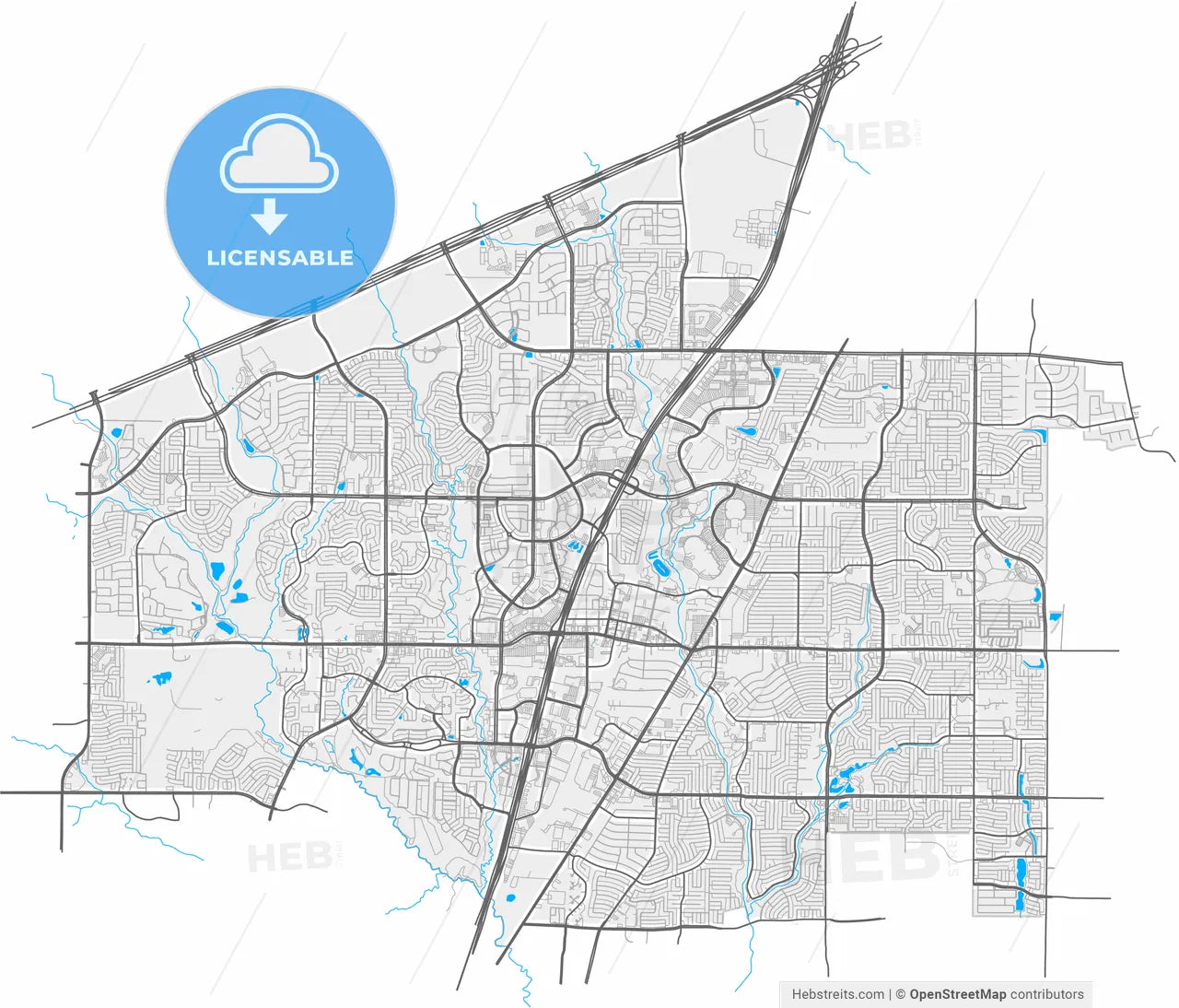 Allen, Texas, United States, high resolution vector map - Instant download PDF and JPG