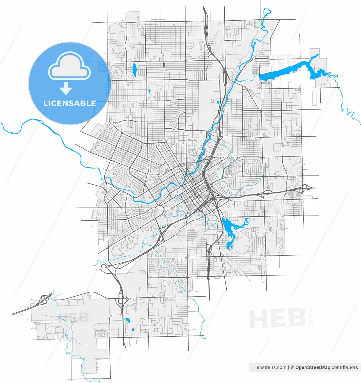 Flint, Michigan, United States, high resolution vector map - Instant download PDF and JPG