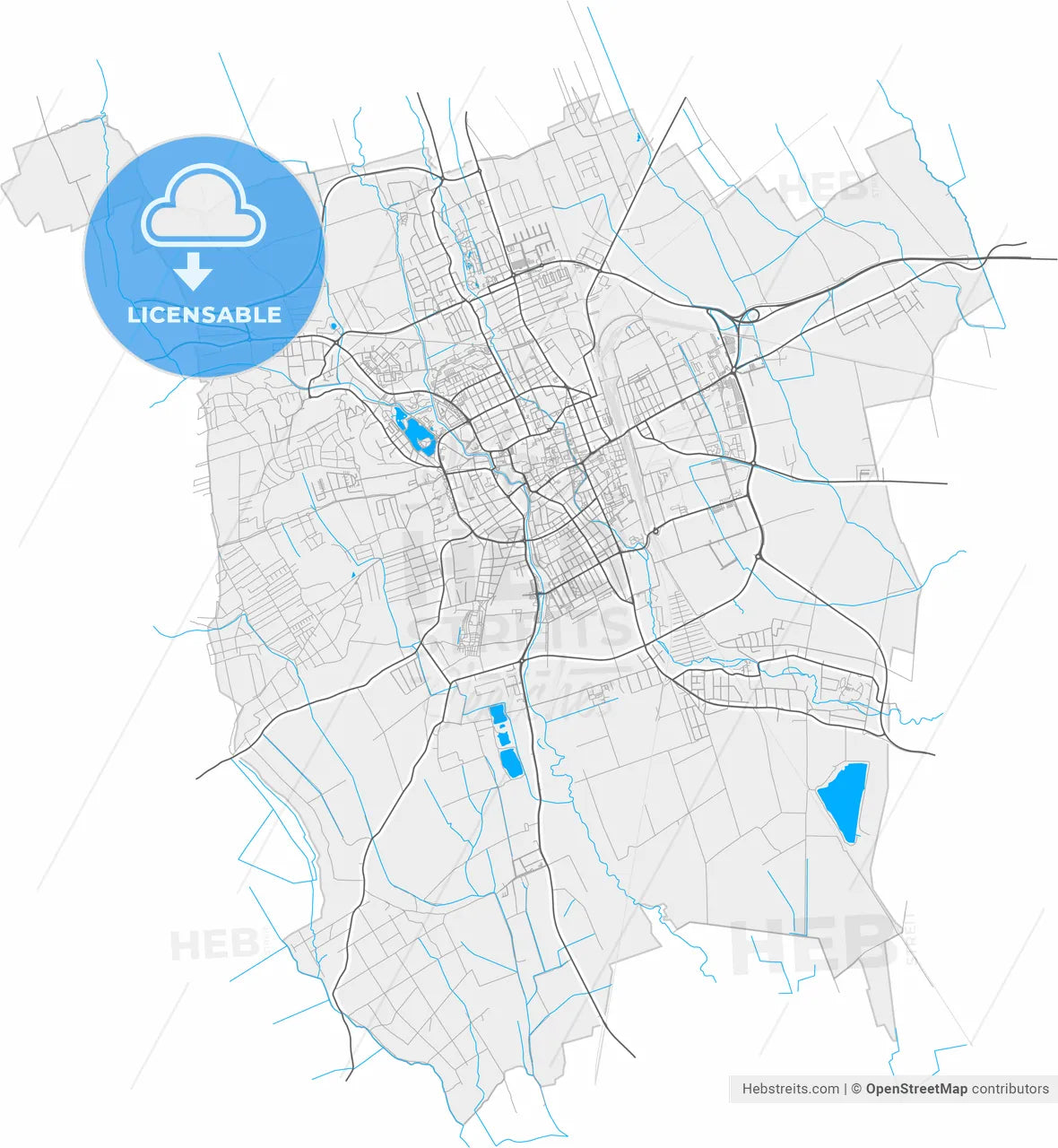 Szombathely, Vas, Hungary, high resolution vector map - Instant download PDF and JPG