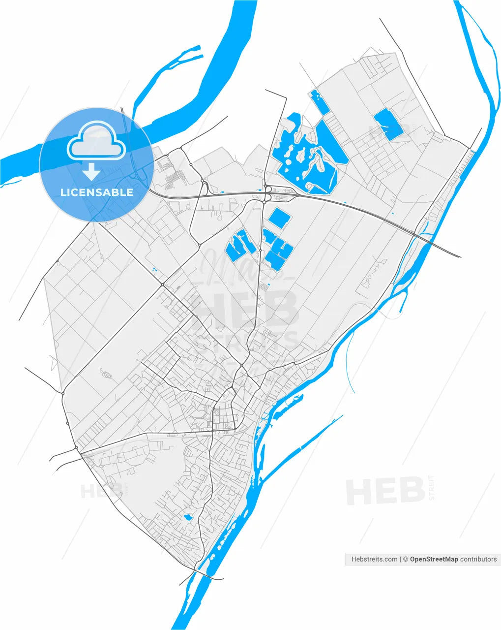 Szigetszentmiklós, Pest, Hungary, high resolution vector map - Instant download PDF and JPG