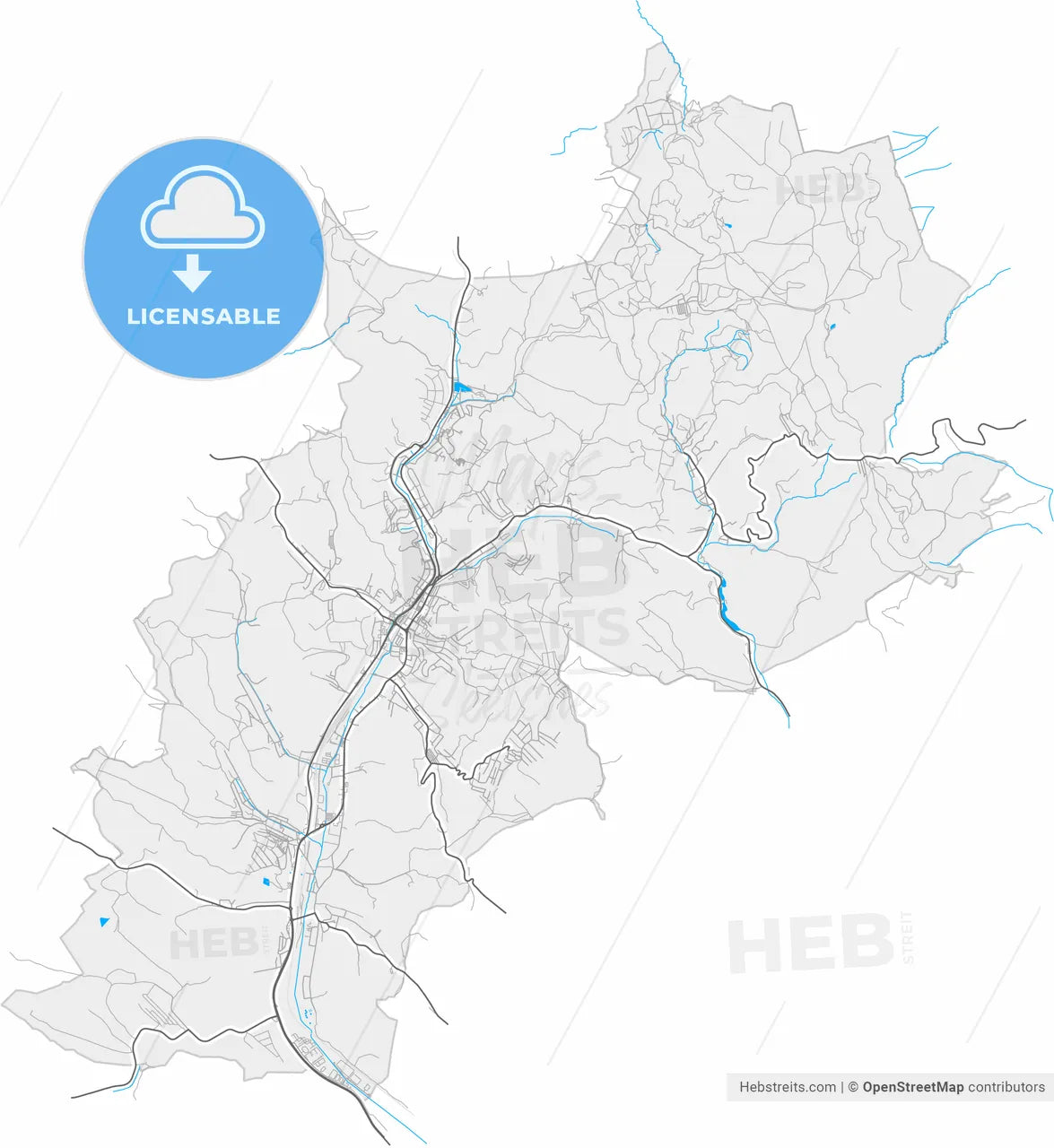 Salgótarján, Nógrád, Hungary, high resolution vector map - Instant download PDF and JPG