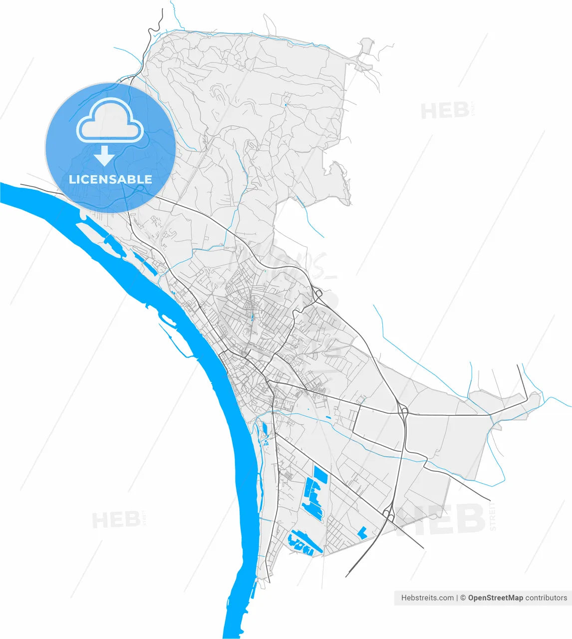 Vác, Pest, Hungary, high resolution vector map - Instant download PDF and JPG