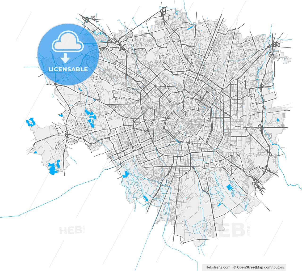 Milan, Lombardy, Italy, high resolution vector map - Instant download PDF and JPG