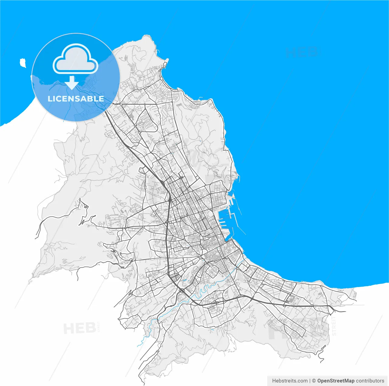 Palermo, Sicily, Italy, high resolution vector map - Instant download PDF and JPG