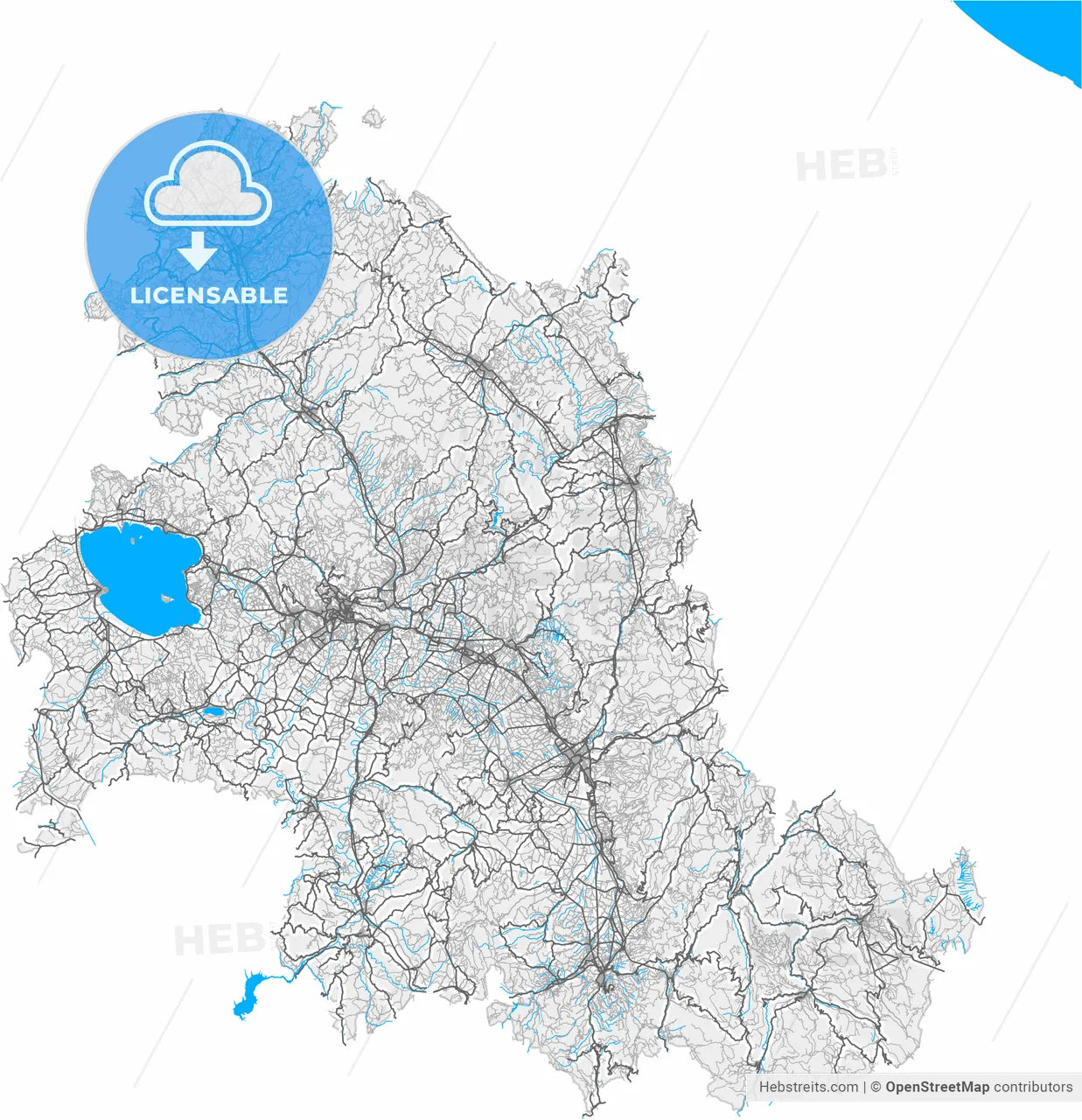 Perugia, Umbria, Italy, high resolution vector map - Instant download PDF and JPG