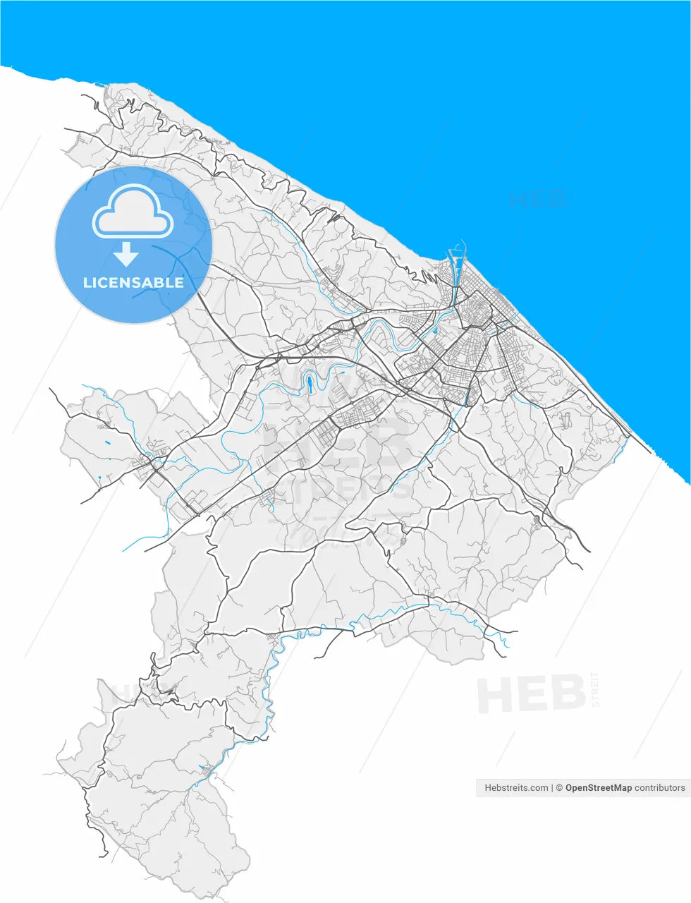 Pesaro, Marche, Italy, high resolution vector map - Instant download PDF and JPG