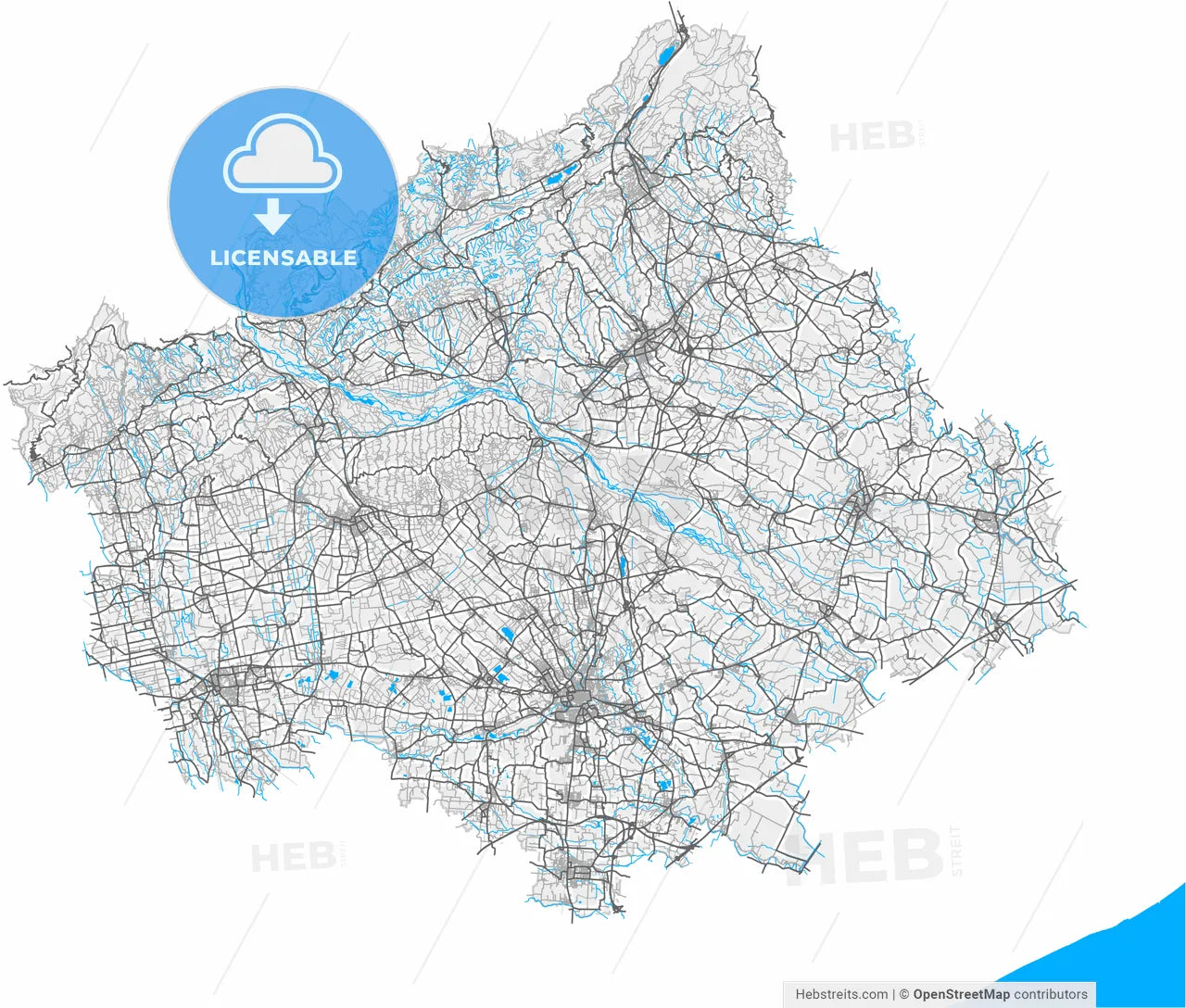 Treviso, Veneto, Italy, high resolution vector map - Instant download PDF and JPG