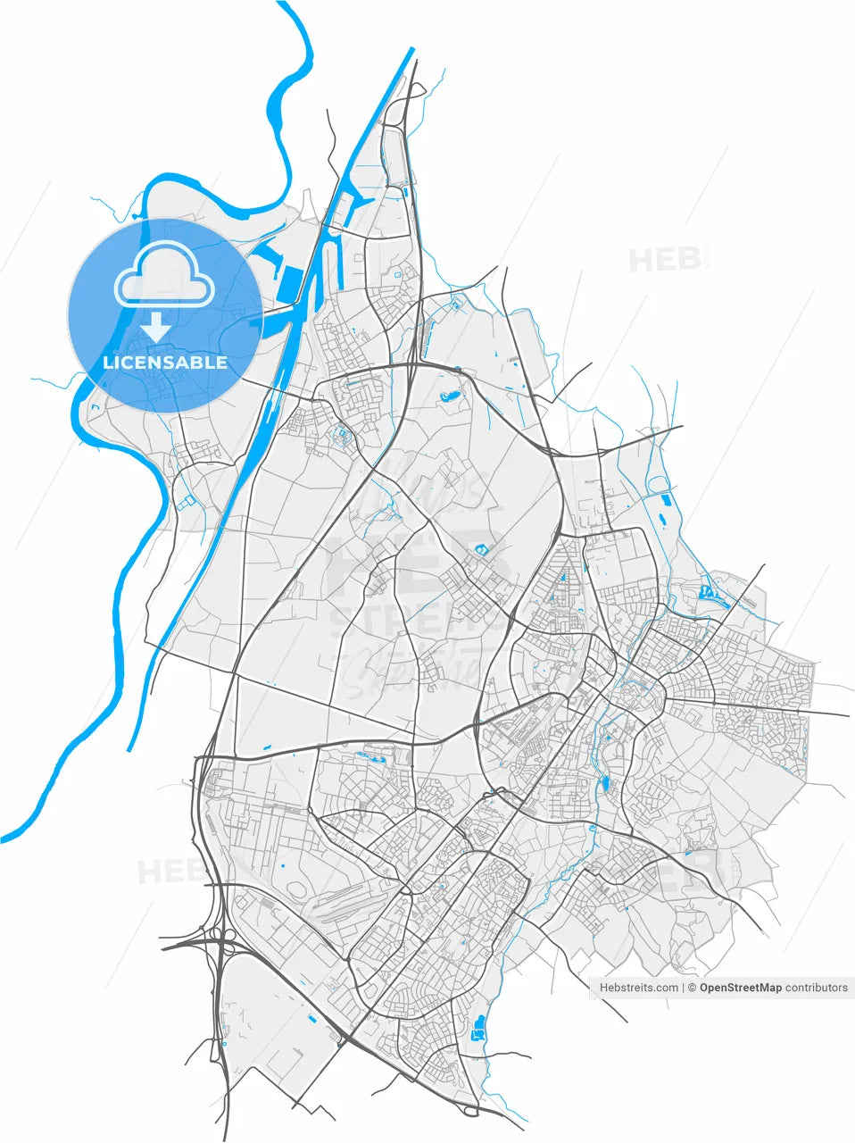Sittard-Geleen, Limburg, Netherlands, high resolution vector map - Instant download PDF and JPG