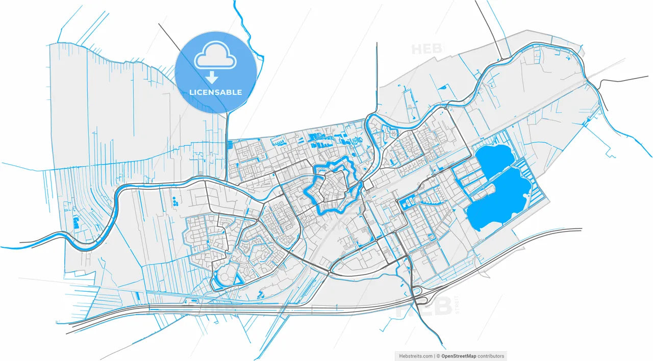 Woerden, Utrecht, Netherlands, high resolution vector map - Instant download PDF and JPG