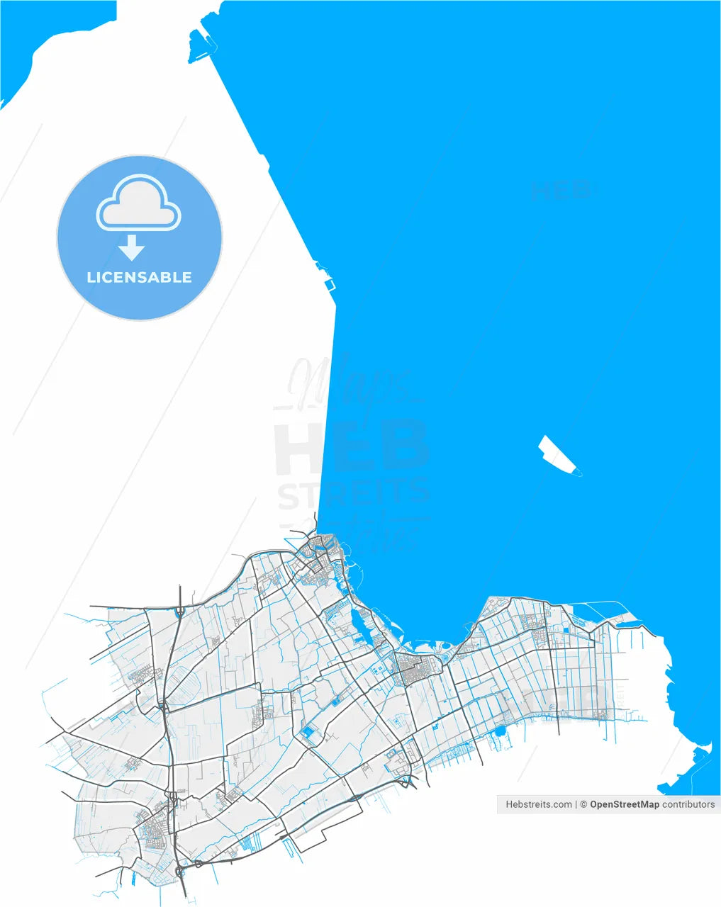 Medemblik, North Holland, Netherlands, high resolution vector map - Instant download PDF and JPG