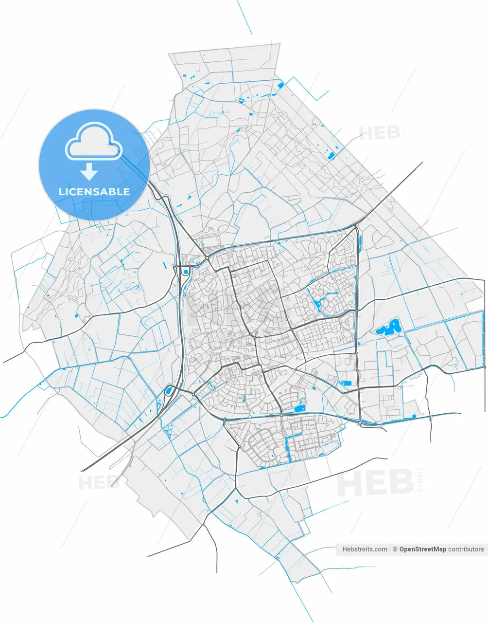 Uden, North Brabant, Netherlands, high resolution vector map - Instant download PDF and JPG