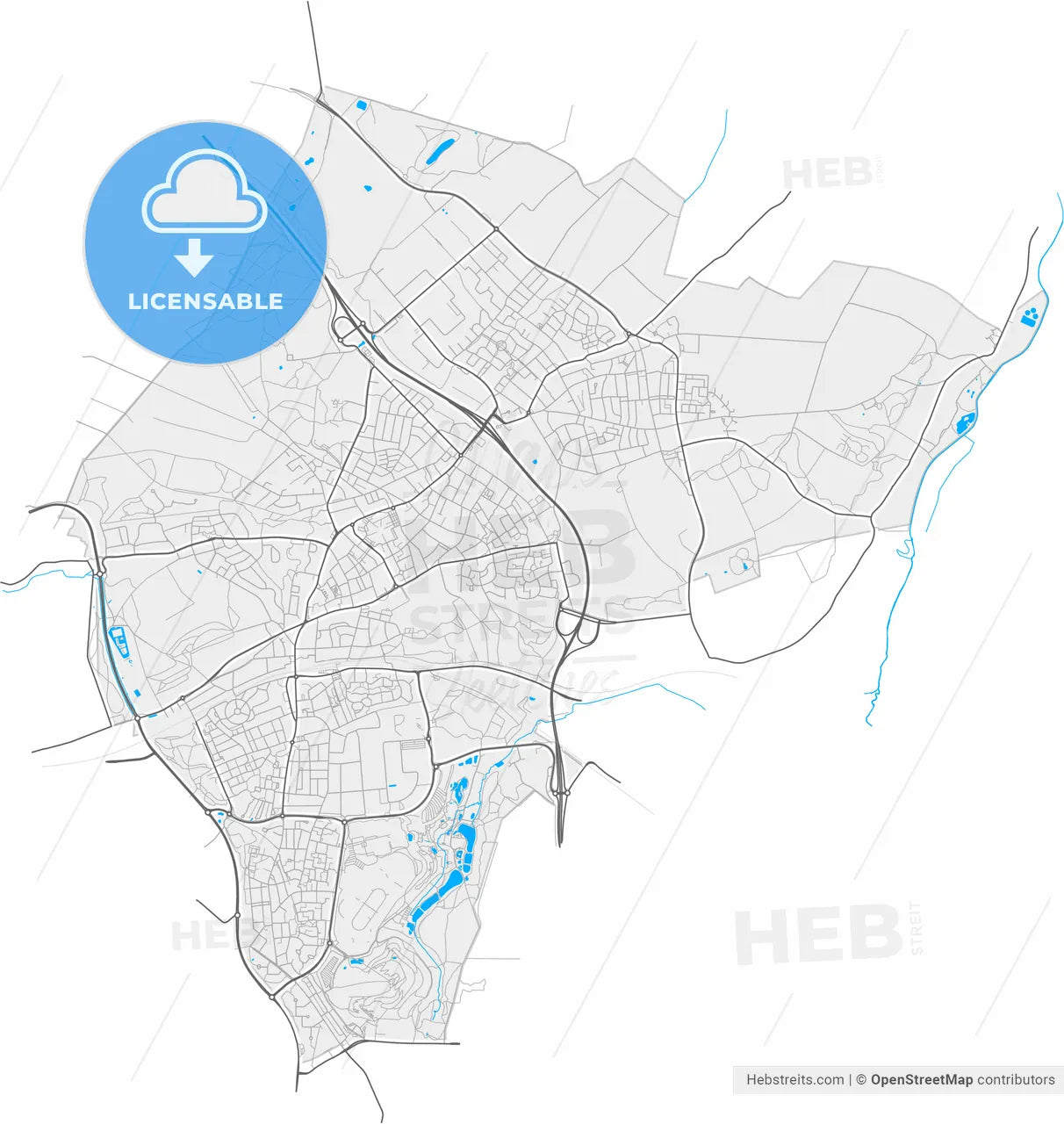 Landgraaf, Limburg, Netherlands, high resolution vector map - Instant download PDF and JPG