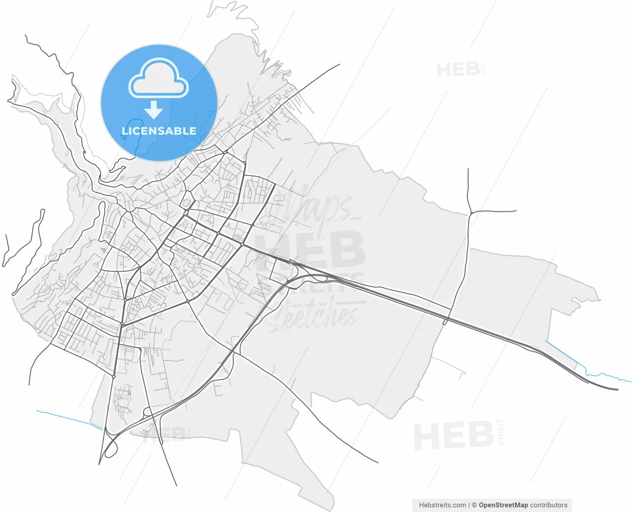 Tetovo, North Macedonia, high resolution vector map - Instant download PDF and JPG