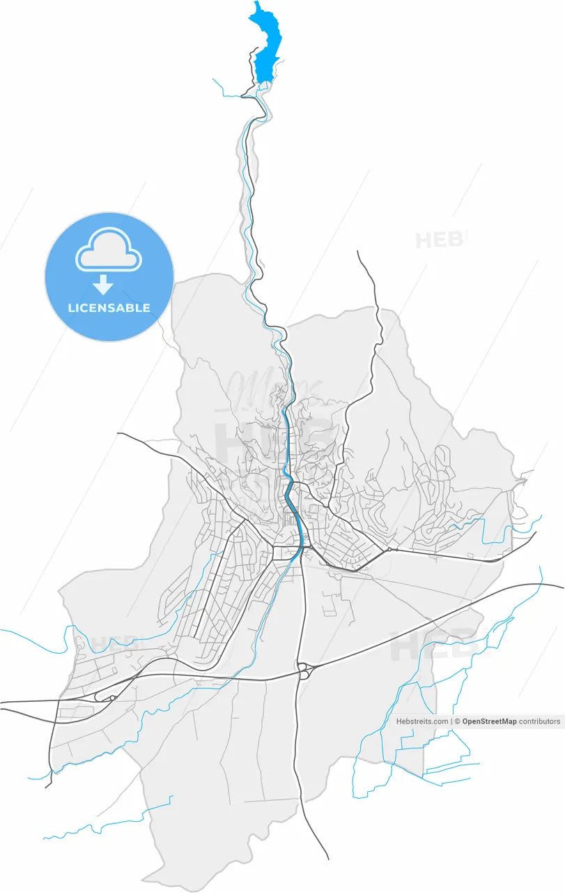 Kočani, North Macedonia, high resolution vector map - Instant download PDF and JPG