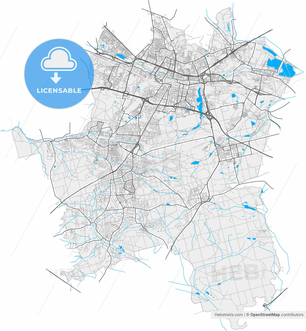 Katowice, Silesian, Poland, high resolution vector map - Instant download PDF and JPG