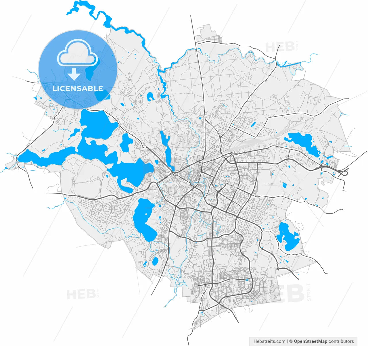 Olsztyn, Warmian-Masurian, Poland, high resolution vector map - Instant download PDF and JPG