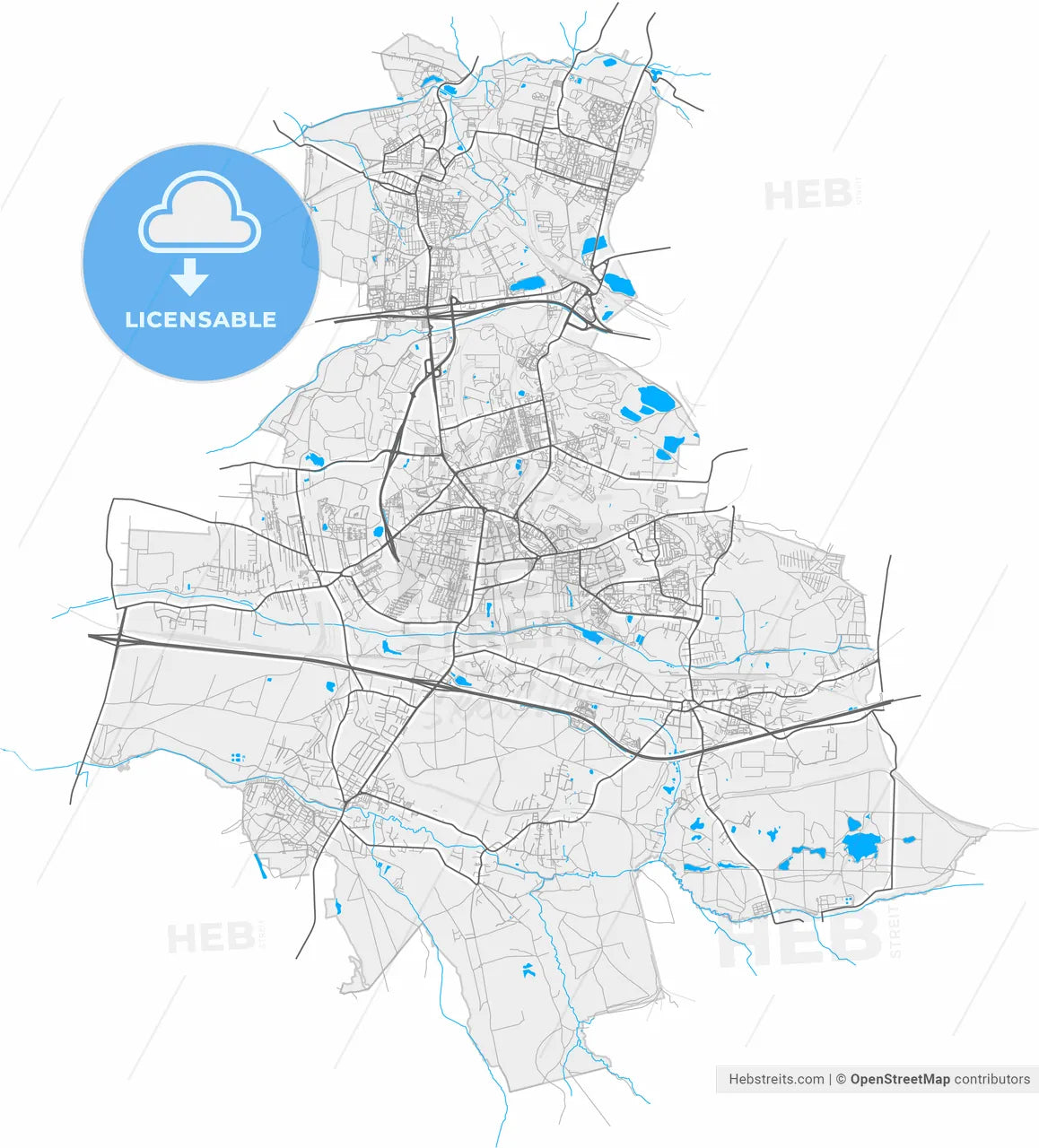 Ruda Śląska, Silesian, Poland, high resolution vector map - Instant download PDF and JPG