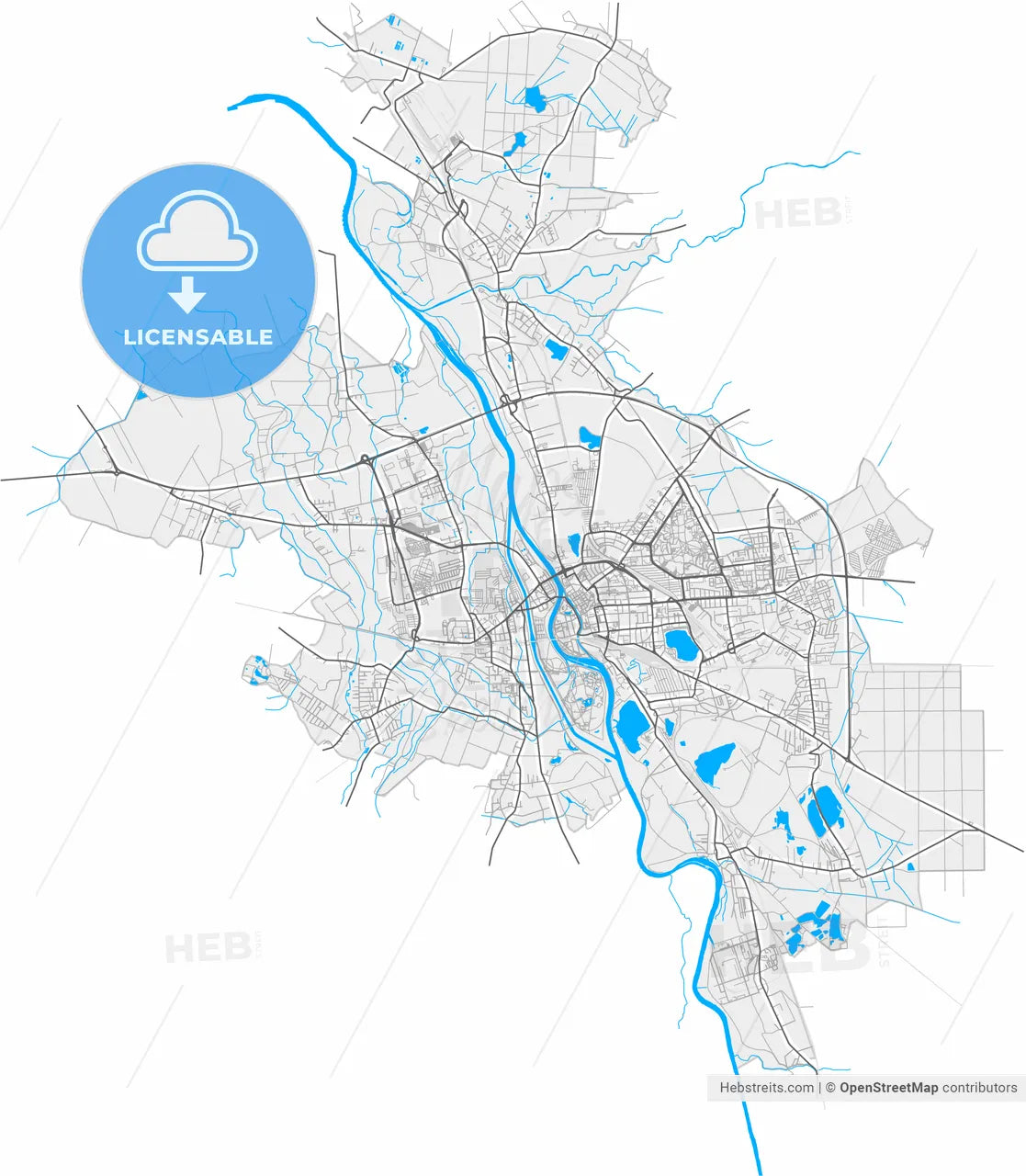 Opole, Opole, Poland, high resolution vector map - Instant download PDF and JPG