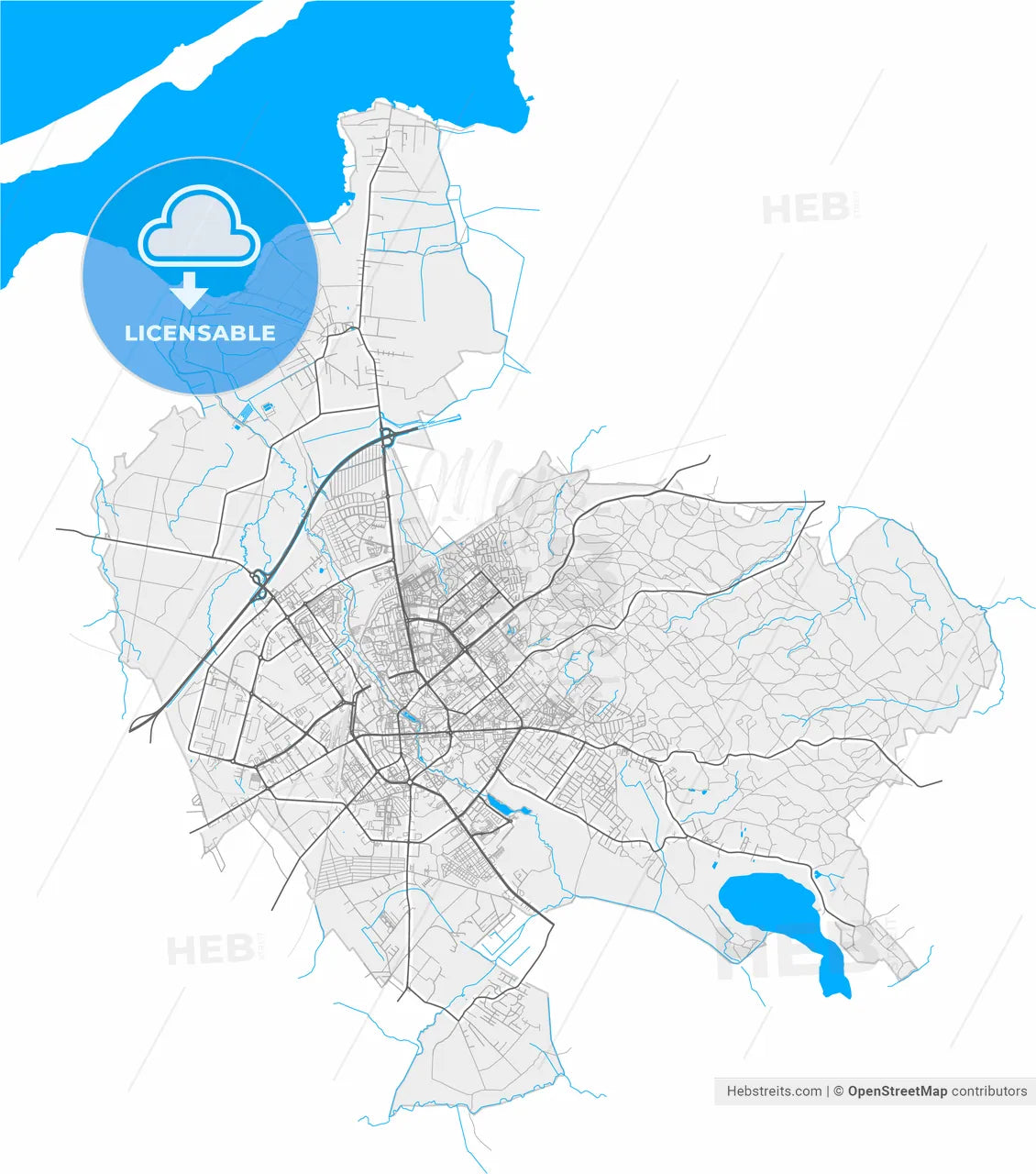 Koszalin, West Pomeranian, Poland, high resolution vector map - Instant download PDF and JPG