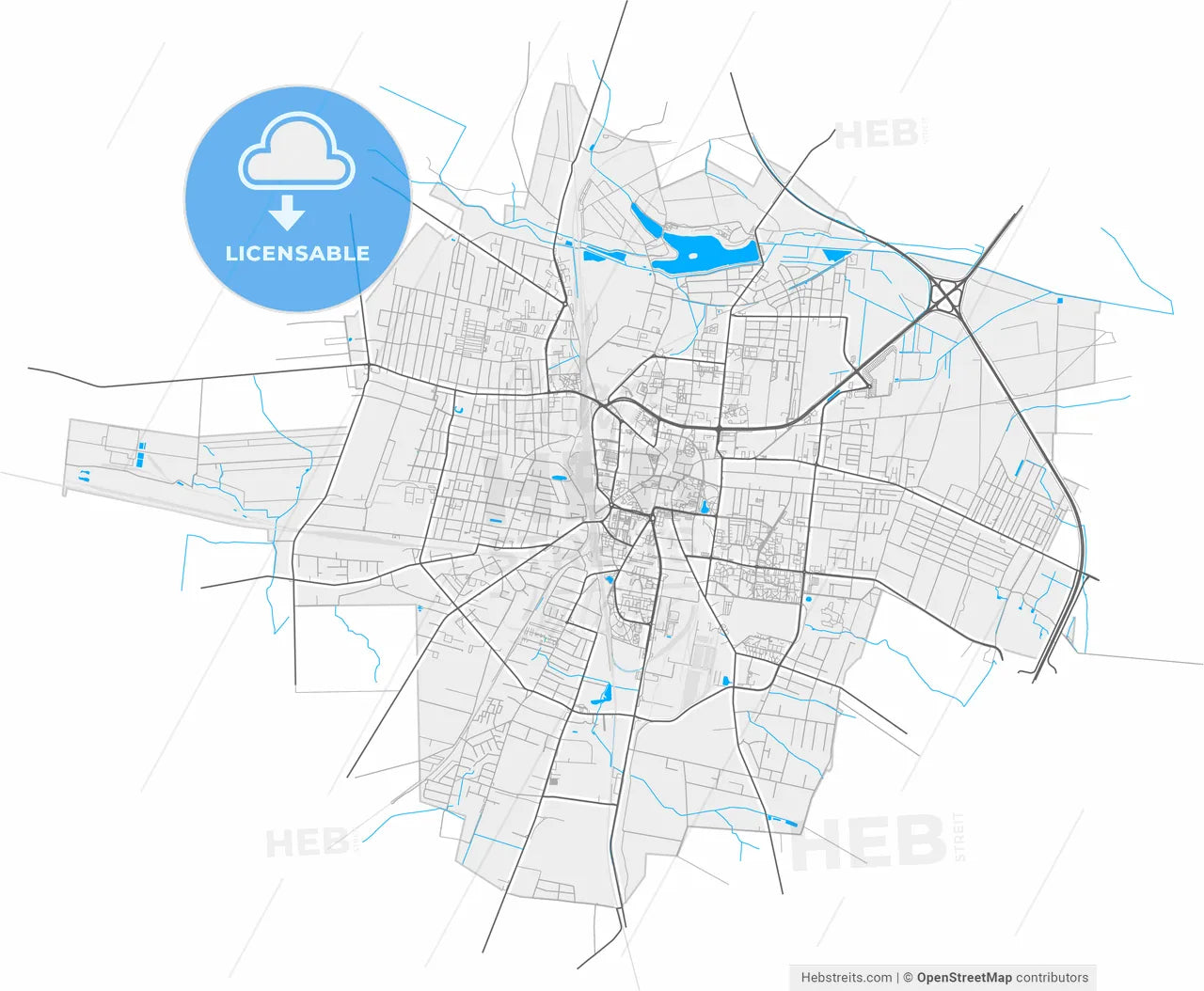 Ostrów Wielkopolski, Greater Poland, Poland, high resolution vector map - Instant download PDF and JPG